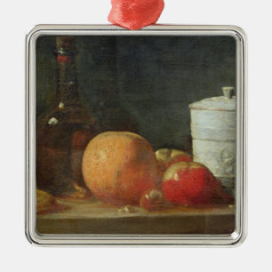 Ornamento De Metal Ainda vida com a garrafa da fruta e de vinho