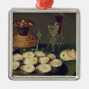 Ornamento De Metal Ainda vida com ostras e vidros (óleo no painel)