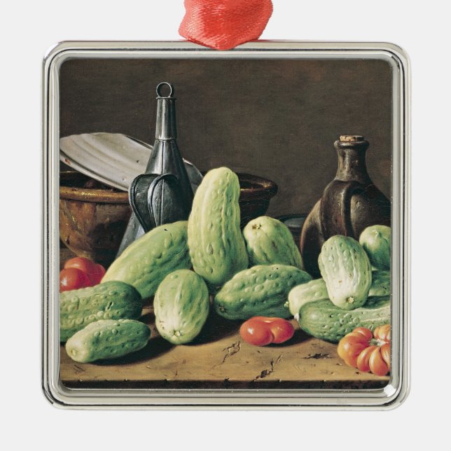 Ornamento De Metal Ainda vida com pepinos e tomates (Frente)