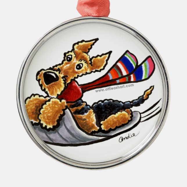 Ornamento De Metal Aire-Sledim Airedale Terrier (Frente)
