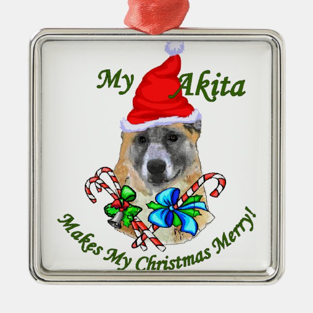 Ornamento De Metal Akita Christmas (Frente)