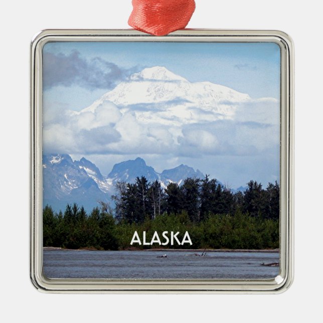 Ornamento De Metal Alasca: Denali, Monte McKinley, do rio, EUA 1 (Frente)