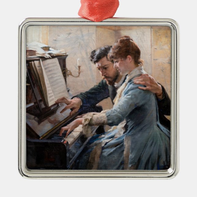 Ornamento De Metal Albert Edelsense - Tocando o Piano (Frente)