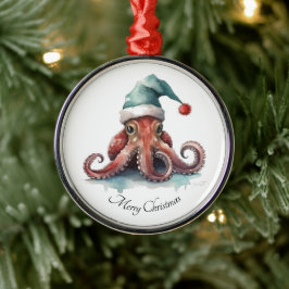 Ornamento De Metal Alegria de Natal de Octopus, personalizada