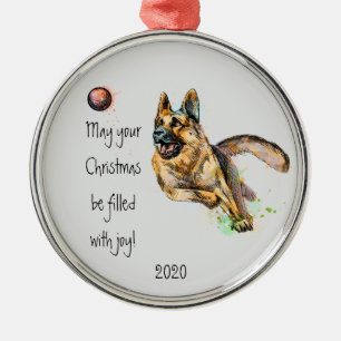 Ornamento De Metal Alegria Natal Datada German shepherd M