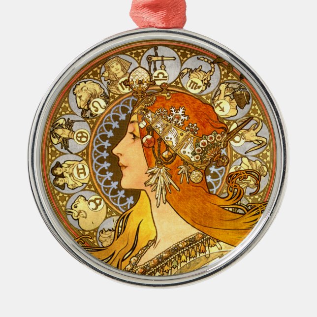 Ornamento De Metal Alfonse Mucha Zodiac Art Nouveau Mulher (Frente)