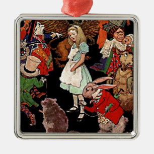 Ornamento De Metal Alice no País das Maravilhas com Ilustração de 