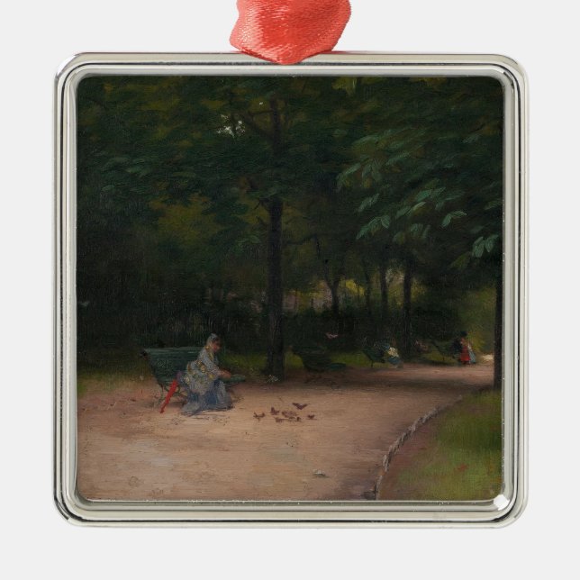 Ornamento De Metal Alimentação de Aves no Parque (por Paul Peel) (Frente)