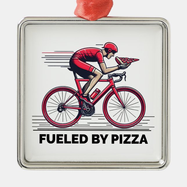 Ornamento De Metal Alimentado Por Pizza Cyclist (Frente)
