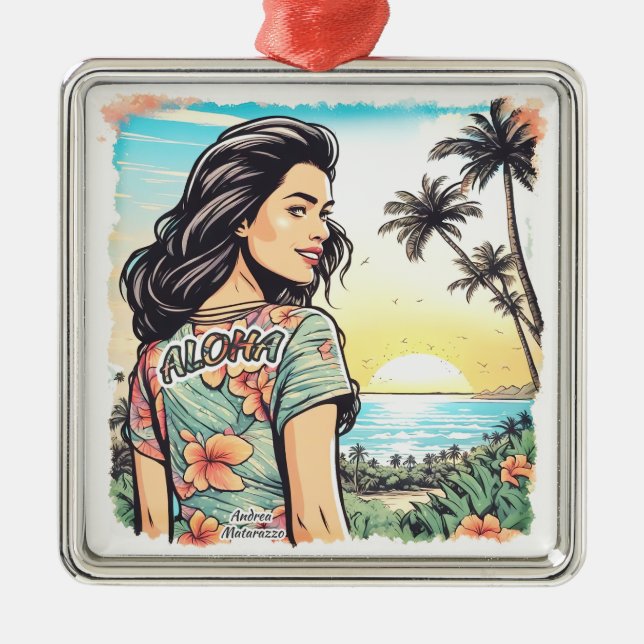 Ornamento De Metal Aloha Girl (Frente)