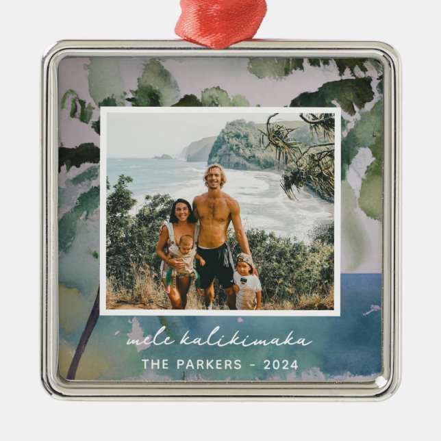 Ornamento De Metal Aloha Hawaiian Watercolor (Frente)
