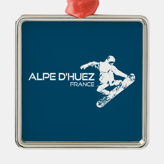 Ornamento De Metal Alpe d’Huez France Snowboarder (Frente)