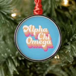 Ornamento De Metal Alpha Chi Omega Groovy Script