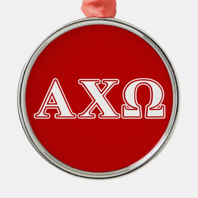 Ornamento De Metal Alphi Chi Omega Letras Brancas e Vermelhas (Frente)