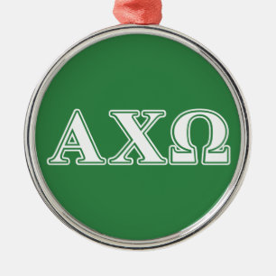 Ornamento De Metal Alphi Chi Omega White e Green Letters