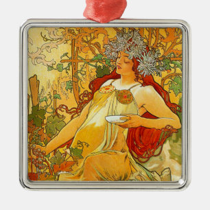 Ornamento De Metal Alphonse Mucha Art Nouveau Autumn
