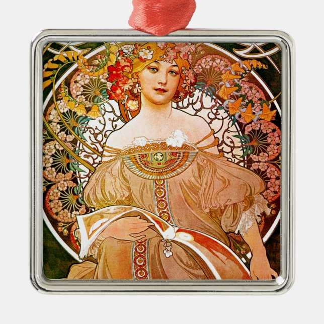 Ornamento De Metal Alphonse Mucha Dreaming (Reverie) (Frente)