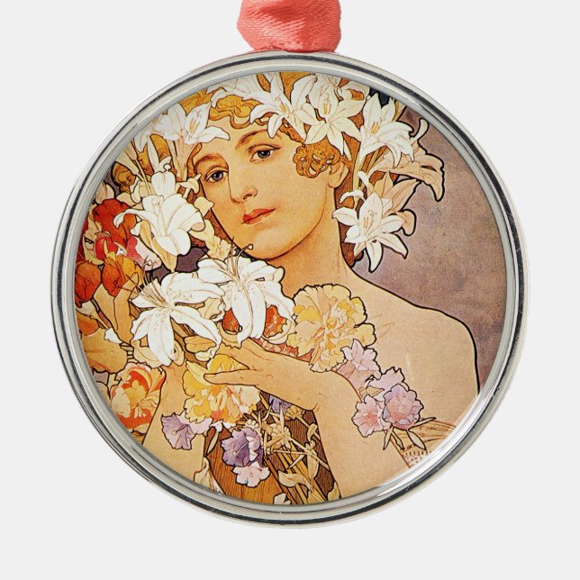 Ornamento De Metal Alphonse Mucha Flower (Frente)