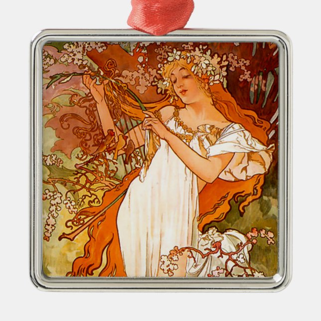 Ornamento De Metal Alphonse Mucha Primavera (Frente)