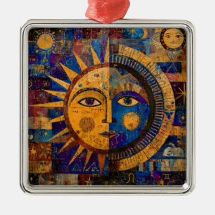 Ornamento De Metal Alquimia Celestial Sol Lua Mística