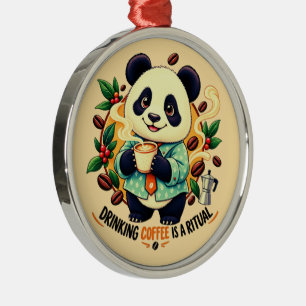 Ornamento De Metal Amante de Café Panda – Beber Café é um Ritual