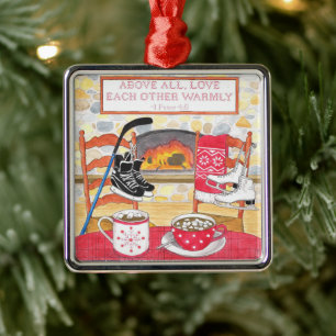 Ornamento De Metal Ame Calorosamente as Escrituras de Aquarelas no Na