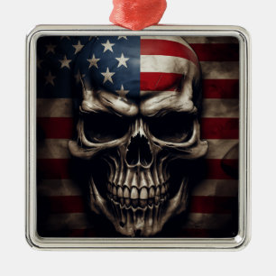 Ornamento De Metal American Flag Skull