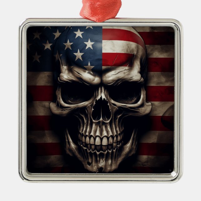 Ornamento De Metal American Flag Skull (Frente)