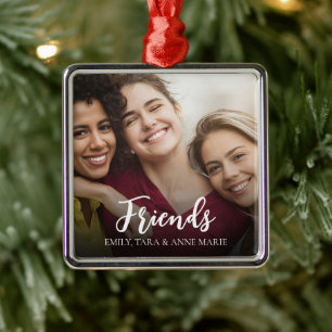 Ornamento De Metal Amigos Foto Simples Caligrafia Personalizada