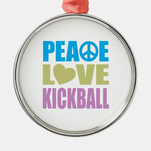 Ornamento De Metal Amor Kickball da paz (Frente)