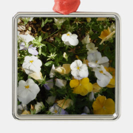 Ornamento De Metal Amor-Perfeito Branco e Amarelo