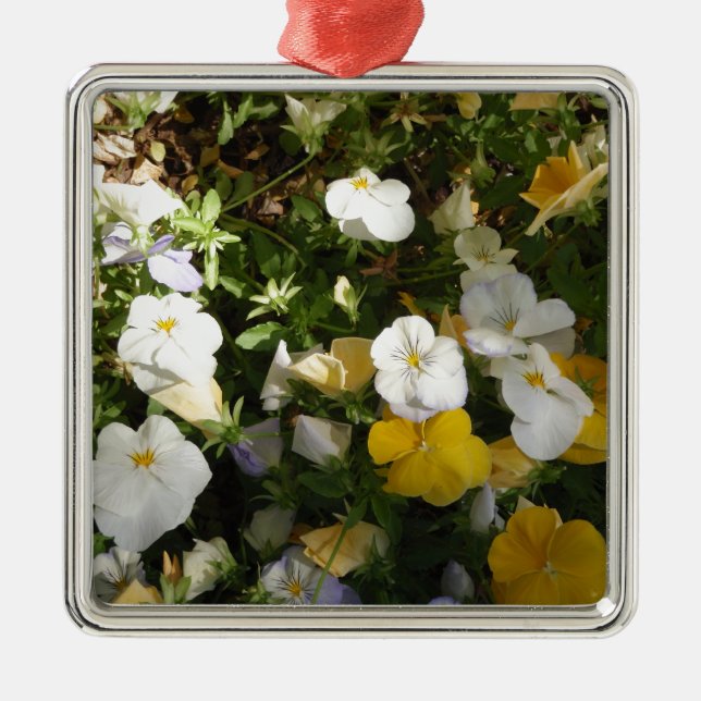 Ornamento De Metal Amor-Perfeito Branco e Amarelo (Frente)