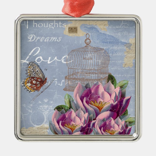 Ornamento De Metal Amor vitoriano pensa sonhar gaiola de pássaros (Frente)