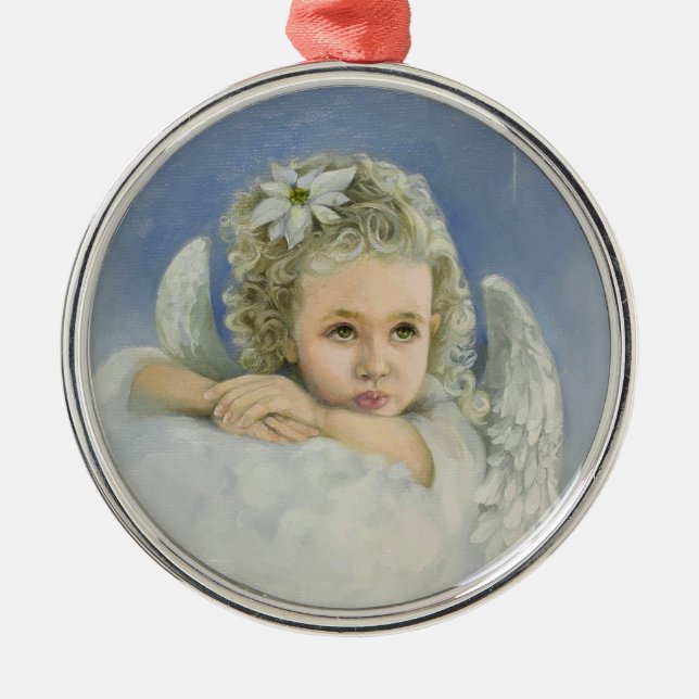 Ornamento De Metal Angel Round de Natal (Frente)