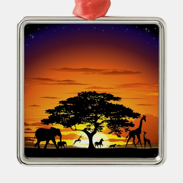 Ornamento De Metal Animais Selvagens em Savannah Sunset Ornament (Frente)