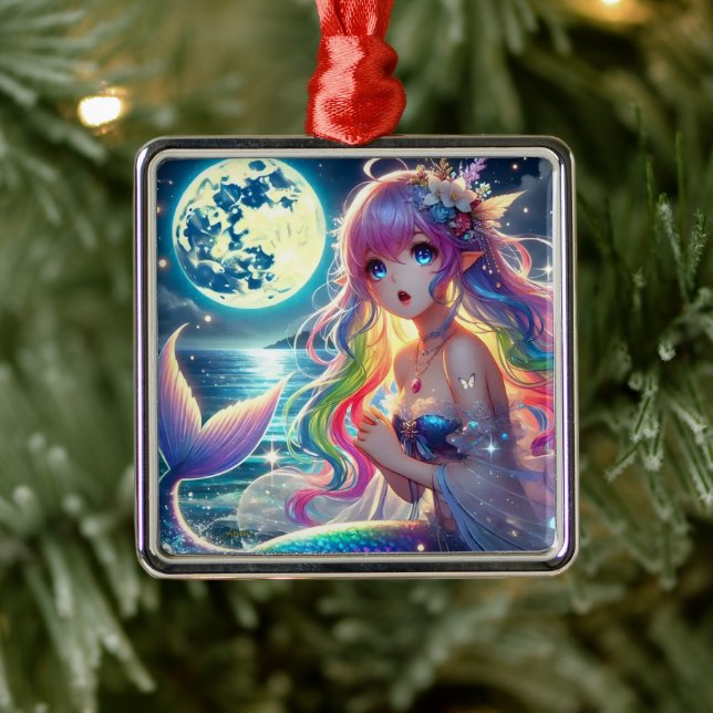 Ornamento De Metal Anime Girl Singing Moonlight Pixie Rainbow Mermaid (Árvore)
