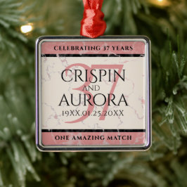 Ornamento De Metal Aniversário Casado Elegante 37.º Alabastro