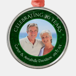 Ornamento De Metal Aniversário de 20 Emerald Green Sparkle Photo