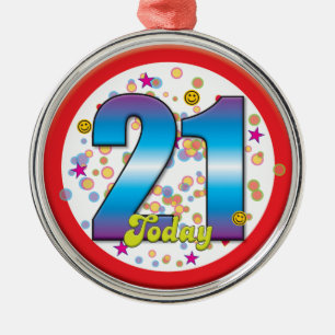 Ornamento De Metal Aniversário de 21 anos hoje v2