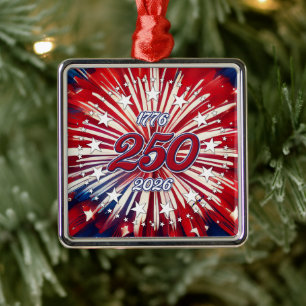 Ornamento De Metal Aniversário de 250 anos da América 1776-2026 Fogos