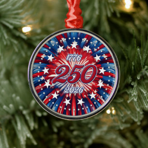 Ornamento De Metal Aniversário de 250 anos da América 1776-2026 Fogos