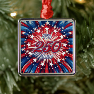 Ornamento De Metal Aniversário de 250 anos da América 1776-2026 Fogos