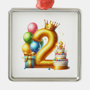 Ornamento De Metal Aniversário de 2 anos dourado