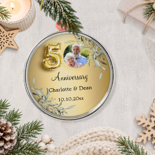 Ornamento De Metal aniversário de 50 anos de casamento dourado com fo