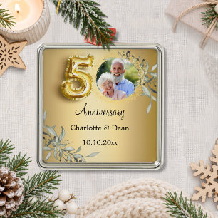Ornamento De Metal aniversário de 50 anos de casamento dourado com fo