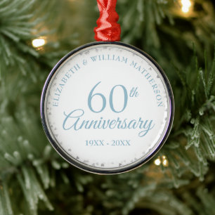 Ornamento De Metal Aniversário de 60 Anos de Casamento Corações Confe