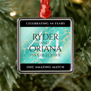 Ornamento De Metal Aniversário de Casamento da 44 Turquesa Elegante