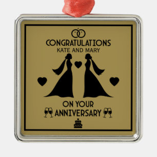 Ornamento De Metal Aniversário de Casamento de gay Girls
