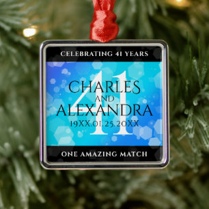 Ornamento De Metal Aniversário de Casamento de Topaz Azul Elegante 41