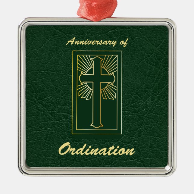 Ornamento De Metal Aniversário do Padre de Leather Ordinária (Frente)